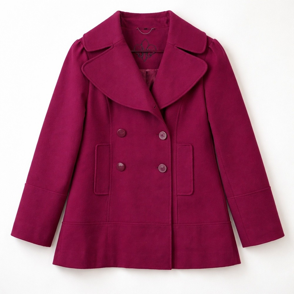 GUESS‎ Womens Magenta Wool Pea Coat Pink Raspberry 90s Minimalist Spring L